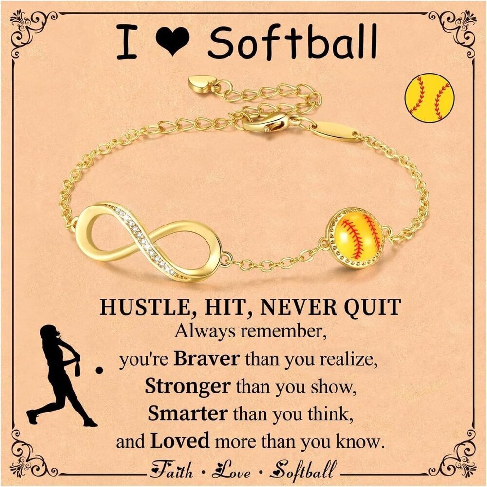 Softball Infinity Bracelet Gold Plated Sports Jewelry for Women Girls Gift